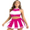 ACSUSS Womens 2PCS Cheerleading Costume Sleeveless Top with Knife Pleated Mini Skirt Outfit Sets Hot Pink X-Large view 1