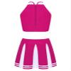 ACSUSS Womens 2PCS Cheerleading Costume Sleeveless Top with Knife Pleated Mini Skirt Outfit Sets Hot Pink X-Large view 4