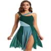 ACSUSS Womens Mesh Overlay Sleeveless Pleated Lyrical Leotard Dress Ballet Modern Contemporary Dresses Green Large view 1