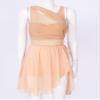 FEESHOW Lyrical Women Dance Costume Leotard Dress Illusion V-Neck Chiffon Flowy High-Low Skirt Pink Large view 2