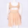 FEESHOW Lyrical Women Dance Costume Leotard Dress Illusion V-Neck Chiffon Flowy High-Low Skirt Pink Large view 4