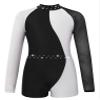 easyforever Girl's Sequins Rhinestones Dance Leotard Biketard Mesh Long Sleeves Patchwork Jumpsuit Bodysuit Dancewear Black&White 6 Years view 1