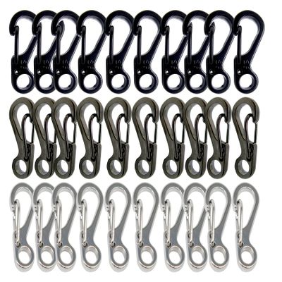 Bytiyar 1inch 30 Pcs Mini Metal SF Carabiner Clips with Spring Wiregate Hook and Little Eye Hole for Keychain Key Paracord Backpack Clasps Tractical Kit Accessory, Black+Gun Gray+Silver