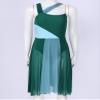 HULIJA Women Lyrical Dance Dress Contemporary Ballet Leotard Costume Illusion Chiffon High Low Skirted Dancewear Color Block Style-Green X-Large view 3