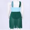 HULIJA Women Lyrical Dance Dress Contemporary Ballet Leotard Costume Illusion Chiffon High Low Skirted Dancewear Color Block Style-Green X-Large view 4