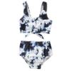 Moily Little Girls Tie Dye Bikini Set Tie Front Swim Crop Top with High Waisted Bottoms Beach Swimsuit Navy Blue 2-3 Years view 1