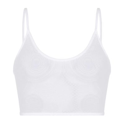 Agoky Womens Basic Solid Cami Spaghetti Sheer Mesh Layer Crop Tank Top Bra Lingerie Underwear White 3X-Large