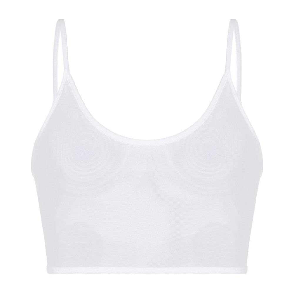 Agoky Womens Basic Solid Cami Spaghetti Sheer Mesh Layer Crop Tank Top Bra Lingerie Underwear White 3X-Large