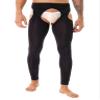 QinCiao Sissy Mens Glossy Sexy Hollow Out Stretchy Long Leggings Crotchless Pencil Pants Black One Size view 3