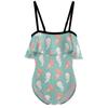 BAIKUTOUAN Kawaii Axolotl Pattern Girls' One Piece Swimsuit Adjustable Off Shoulder Bathing Suit Beach Ruffle Swimwear 9-11Y140cm view 1