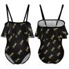 BAIKUTOUAN Rock Roll Girls' One Piece Swimsuit Adjustable Off Shoulder Bathing Suit Beach Ruffle Swimwear 9-11Y140cm view 3