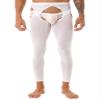QinCiao Sissy Mens Glossy Sexy Hollow Out Stretchy Long Leggings Crotchless Pencil Pants White One Size view 1