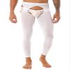 QinCiao Sissy Mens Glossy Sexy Hollow Out Stretchy Long Leggings Crotchless Pencil Pants White One Size view 2