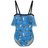 BAIKUTOUAN Killer Whales Orca Whale Girls' One Piece Swimsuit Adjustable Off Shoulder Bathing Suit Beach Ruffle Swimwear 8-10Y130cm