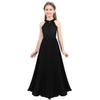 Fldy Kids Girls Floral Lace Flower Dress Wedding Party Bridesmaid Maxi Long Dress Elegant Halter Chiffon Dress Ball Gown Black 10 Years view 3