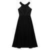 Fldy Kids Girls Floral Lace Flower Dress Wedding Party Bridesmaid Maxi Long Dress Elegant Halter Chiffon Dress Ball Gown Black 10 Years view 4