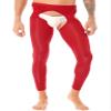 QinCiao Sissy Mens Glossy Sexy Hollow Out Stretchy Long Leggings Crotchless Pencil Pants Red One Size view 3