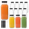 GUANENA 12 Pack Glass Drink Bottles, 12 OZ Vintage Square Water Bottles with Lids, Juice Bottles Beverages Containers for Milk, Kombucha, Smoothies view 1