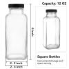 GUANENA 12 Pack Glass Drink Bottles, 12 OZ Vintage Square Water Bottles with Lids, Juice Bottles Beverages Containers for Milk, Kombucha, Smoothies view 2
