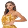 Linjinx Women's Belly Dance Costume Glitter Sequin Bras Tassel Fringe Top Party Festival Club Wear Crop Tops Gold Large view 2