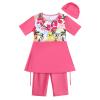 Muslim Swimsuits for Girls Flower Short Sleeve Bathing Suits Top Swimming Pants Full Coverage Islamic Hijab Burkini Modest Swimwear Surfing Rash Guard Sets Hot Pink-Short Sleeve 5-6 Years view 1