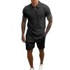 2022 Men Short Sets Outfits 2 Piece Polo Shirts and Shorts Tracksuit Summer Casual Designer Muscle Slim Fit Sweatsuit Sets Black view 1