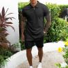 2022 Men Short Sets Outfits 2 Piece Polo Shirts and Shorts Tracksuit Summer Casual Designer Muscle Slim Fit Sweatsuit Sets Black view 2