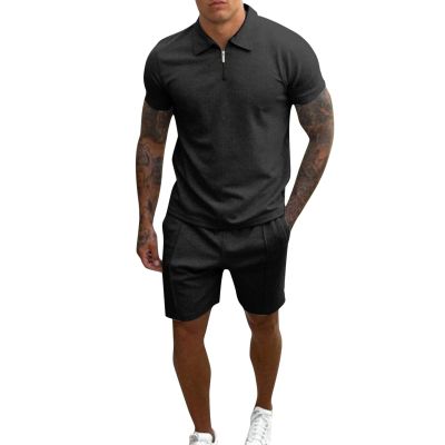 2022 Men Short Sets Outfits 2 Piece Polo Shirts and Shorts Tracksuit Summer Casual Designer Muscle Slim Fit Sweatsuit Sets Black