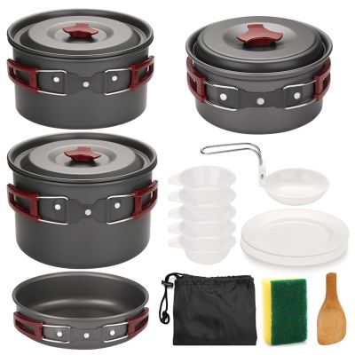 Camping Cookware Mess Kit Large Capacity Pots Nonstick Lightweight Backpacking Cooking Set Outdoor Cook Gear for Family Hiking Picnic