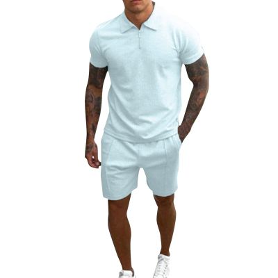 2022 Men Short Sets Outfits 2 Piece Polo Shirts and Shorts Tracksuit Summer Casual Designer Muscle Slim Fit Sweatsuit Sets Light Blue