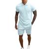 2022 Men Short Sets Outfits 2 Piece Polo Shirts and Shorts Tracksuit Summer Casual Designer Muscle Slim Fit Sweatsuit Sets Light Blue view 1