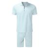 2022 Men Short Sets Outfits 2 Piece Polo Shirts and Shorts Tracksuit Summer Casual Designer Muscle Slim Fit Sweatsuit Sets Light Blue view 2
