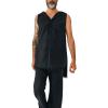Men's Summer Sleeveless Shirts Button Down Loose Casual Hoodie Shirts Fashion High Low Ripped Cut Off Vintage Cardigan Black view 1
