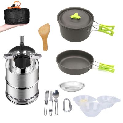 13PCs Camping Cookware Mess Kit Portable Outdoor Cooking Supplies for Backpacking Outdoor Hiking and Picnic Folding Combination Set,Green