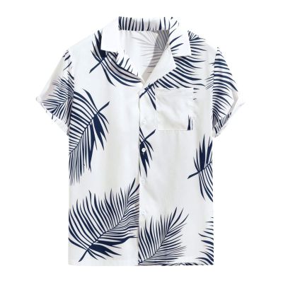 Men's Casual Button Down Short Sleeve Shirts Summer Beach Regular-Fit Vintage Printed Tops Vacation Hawaiian Shirt Pocket Blue