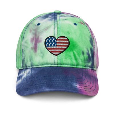 4th of July hat, Embroidered 4th of July Hats for Women, Men, 4th of July Gifts, Tie dye hat, American Flag Heart.