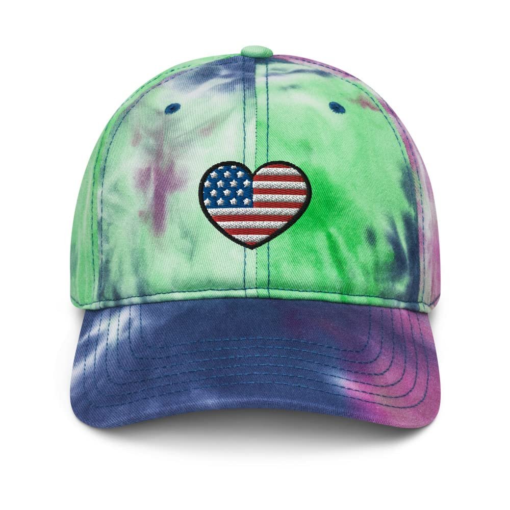 4th of July hat, Embroidered 4th of July Hats for Women, Men, 4th of July Gifts, Tie dye hat, American Flag Heart.