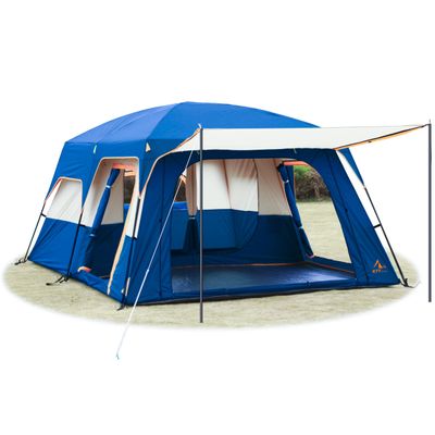 KTT Extra Large Tent 10-12 Person(B),Family Cabin Tents,2 Rooms,3 Doors and 3 Windows with Mesh,Straight Wall,Waterproof,Double Layer,Big Tent for Outdoor,Picnic,Camping,Family Gathering(Dark Blue)