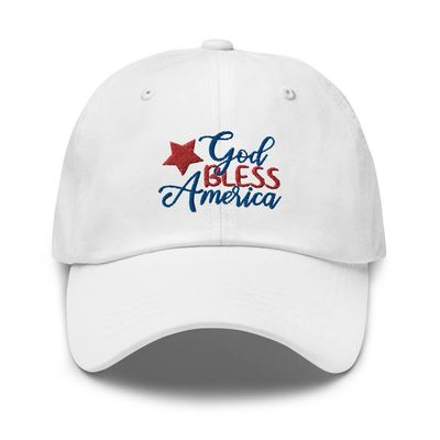 4th of July hat, Embroidered 4th of July Hats for Women, Men, 4th of July Gifts, God Bless America hat. White