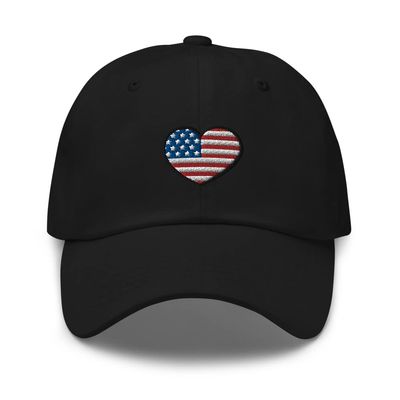 4th of July hat, Embroidered 4th of July Hats for Women, Men, 4th of July Gifts, American Flag Heart hat. Black