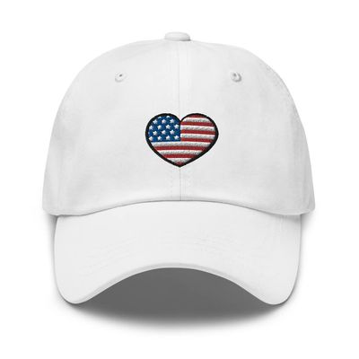 4th of July hat, Embroidered 4th of July Hats for Women, Men, 4th of July Gifts, American Flag Heart hat. White