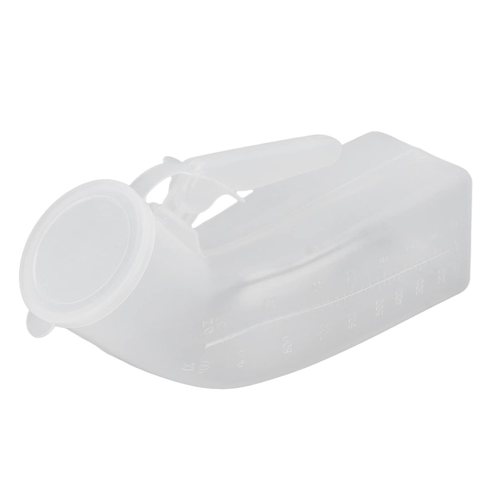 Asixxsix Male Urinal, 1000ml Portable Spill Proof Thick Urine Bottle with Lid and Sturdy Handle Plastic Portable Large Reusable Pee Bottle for Men, Elderly, Patient, Traveling, Camping, Emergency
