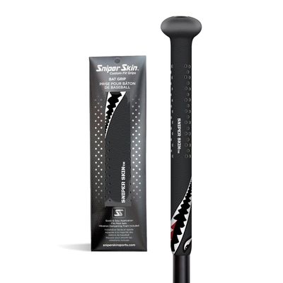 Sniper Skin Baseball Heat-Activated Bat Grip, Easy Install Tacked Non-Slip for Baseball & Softball Sports, Custom Fit Wrap That Lasts Up to 3 Times Longer - Black Tiger Shark