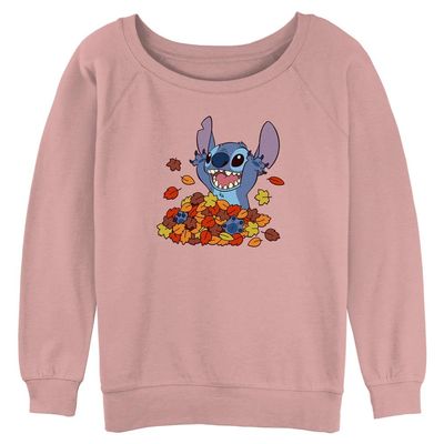 Disney Lilo & Stitch Leaf Pile Junior's Raglan Pullover with Coverstitch