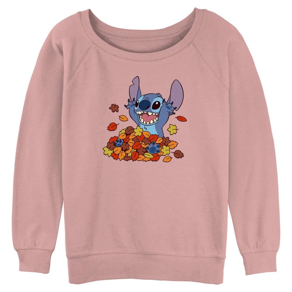 Disney Lilo & Stitch Leaf Pile Junior's Raglan Pullover with Coverstitch