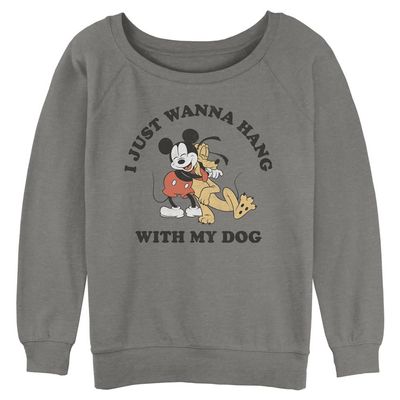 Disney Classic Mickey Mickey Dog Fill Lover Junior's Raglan Pullover with Coverstitch