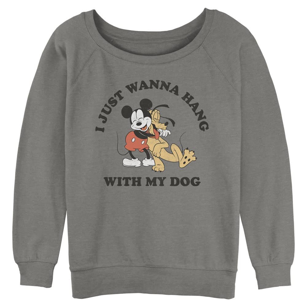Disney Classic Mickey Mickey Dog Fill Lover Junior's Raglan Pullover with Coverstitch
