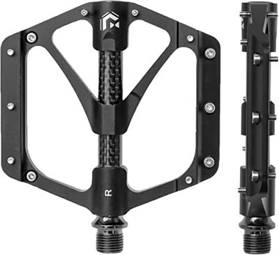 GORIX Bike Flat Pedals Wide CNC 3 Bbearings Carbon Fiber Center Tube Lightweight with Non-Slip Pin Spike Road Mountain MTB Bicycle (GX-FX356)