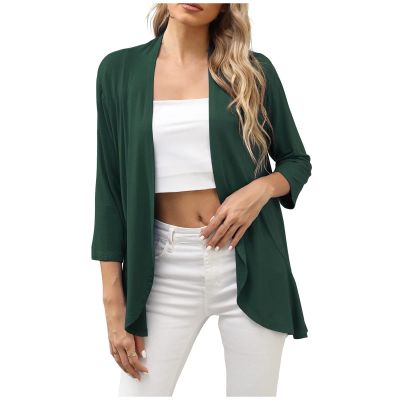 Women's Classic 3/4 Sleeve Short Cardigans Casual Lightweight Draped Soft Kimono Cardigans Summer Bolero Cover Ups Green