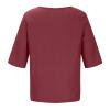 Summer Women's Cotton Linen Blouse Tops Retro Dandelion Printed O Neck Loose T Shirt Casual 3/4 Sleeve Tees Tunic Red view 4